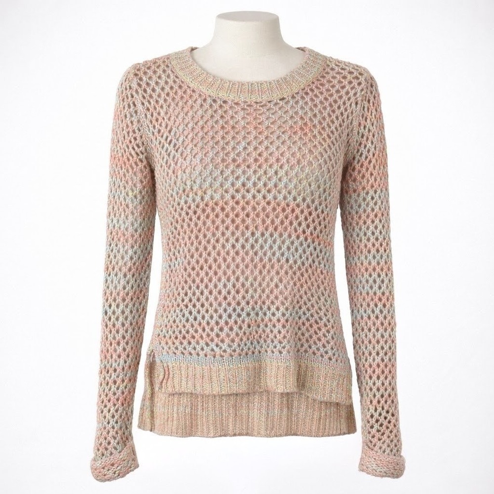 Vintage Y2K Boho Open Knit Sweater Size S Rainbow Dopamine Layer‎ Festival Funky